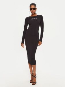 Juicy Couture Sukienka codzienna Dizzie JCWED24309 Czarny Slim Fit. Czarne kombinezony Juicy Couture, s, bez wzorów, bez kołnierzyka, bez ramiączek. Za 199,99 zł.