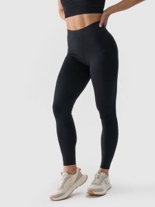 4F Legginsy dzianinowe damskie - czarne XXL. Czarne legginsy 4f, bez wzorów, z bawełny, z podwyższonym stanem. Za 79,99 zł.