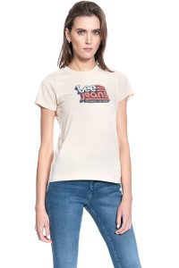 DAMSKI T-SHIRT LEE CREW NECK TEE BLEACHED SAND L41LYGOC 112109072. T-shirty Lee, l, bez wzorów, bez kołnierzyka, bez ramiączek. Za 69,99 zł.
