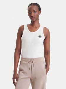 Guess Top V6BP10 K6791 Kremowy Slim Fit. Białe topy Guess, xl, z aplikacjami, z bawełny, bez kołnierzyka, bez ramiączek. Za 154,99 zł.