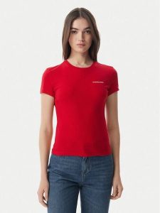 Tommy Jeans T-Shirt Ess Logo DW0DW23479 Czerwony ciemny Slim Fit. Czerwone t-shirty Tommy Jeans, s, bez wzorów, z bawełny, bez kołnierzyka, bez ramiączek. Za 129,99 zł.