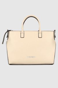 VALENTINO Duża beżowa torebka haggis. Brązowe shopper bag Valentino by Mario Valentino, bez wzorów, duże, bez dodatków. W wyprzedaży za 499,99 zł.