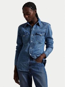 Polo Ralph Lauren Koszula jeansowa 211969402001 Granatowy Slim Fit. Niebieskie koszule Polo Ralph Lauren, s, bez wzorów, z bawełny, bez kołnierzyka, bez ramiączek. Za 459,99 zł.