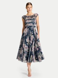 Swing Sukienka koktajlowa 5AK11400 Granatowy Regular Fit. Niebieskie sukienki Swing, bez wzorów, z syntetyku, wizytowe, bez kołnierzyka, bez ramiączek. Za 664,99 zł.