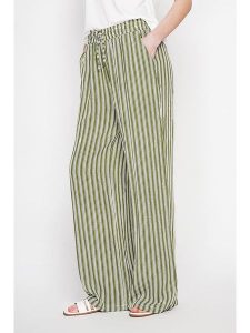 Le Jardin du Lin Spodnie w kolorze khaki rozmiar: 40. Brązowe spodnie z wysokim stanem Le jardin du lin, bez wzorów, z materiału, z podwyższonym stanem. Za 100,99 zł.