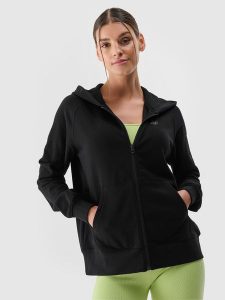 4F Bluza dresowa rozpinana z kapturem damska - czarna M. Czarne bluzy 4f, m, bez wzorów, z bawełny, z kapturem. Za 159,99 zł.