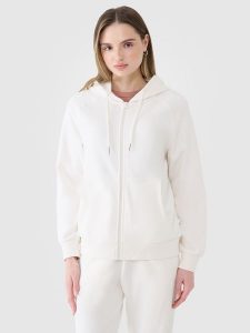 4F Bluza dresowa rozpinana z kapturem damska - biała XXL. Białe bluzy 4f, xs, bez wzorów, z bawełny, z kapturem. W wyprzedaży za 149,99 zł.