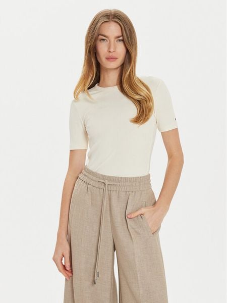 Tommy Hilfiger T-Shirt WW0WW43918 Beżowy Slim Fit. Brązowe t-shirty TOMMY HILFIGER, xxs, bez wzorów, z wiskozy, bez kołnierzyka, bez ramiączek. Za 139,99 zł.