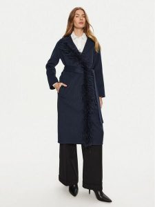 TWINSET Płaszcz wełniany 242TP2065 Granatowy Regular Fit. Niebieskie płaszcze Twinset, na zimę, bez wzorów, z syntetyku, bez kaptura. Za 939,99 zł.