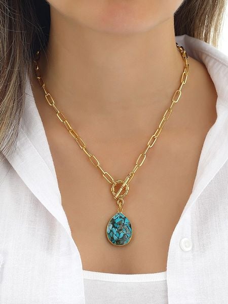 L'Atelier de Gaia Pozłacany naszyjnik z zawieszką - dł. 45 cm rozmiar: onesize. Żółte naszyjniki L'Atelier de Gaia, z turkusem, pozłacane. Za 95,92 zł.
