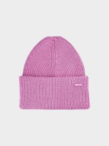 4F Czapka beanie w kolorze fioletowym rozmiar: M. Różowe czapki 4f, bez wzorów, ze splotem. Za 48,28 zł.