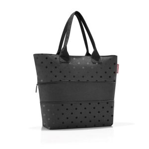 Torba shopper e1, glossy dots black. Czarne shopper bag Reisenthel, bez wzorów, z nylonu, na ramię, duże, bez dodatków. Za 135,90 zł.