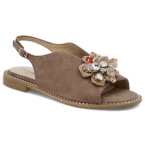Brązowe Sandały S.Barski Eleganckie Obuwie Damskie Z Broszką. Brązowe sandały S.BARSKI, z aplikacjami, bez obcasa, na obcasie, bez zapięcia. Za 169,00 zł.
