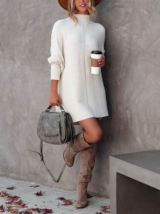 Milan Kiss Sukienka dzianinowa w kolorze kremowym rozmiar: XL. Brązowe sukienki Milan Kiss, na co dzień, xl, bez wzorów, z dzianiny, bez kołnierzyka, bez ramiączek, mini, proste. Za 165,99 zł.