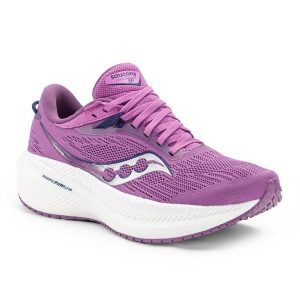 Buty do biegania damskie Saucony Triumph 21. Fioletowe buty sportowe Saucony, bez wzorów, bez zapięcia, do biegania. Za 389,99 zł.