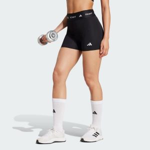 Legginsy TECHFIT Stay In Play Short. Czarne legginsy ADIDAS, bez wzorów, z materiału, krótkie. Za 199,00 zł.