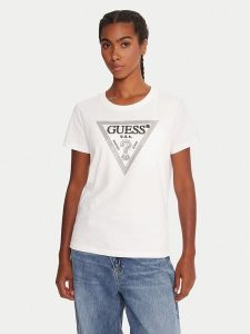 Guess T-Shirt W5BI18 I3Z14 Biały Regular Fit. Białe t-shirty Guess, m, z aplikacjami, z bawełny, bez kołnierzyka, bez ramiączek. Za 139,99 zł.