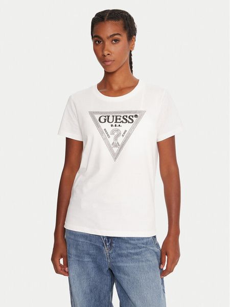 Guess T-Shirt W5BI18 I3Z14 Biały Regular Fit. Białe t-shirty Guess, m, z aplikacjami, z bawełny, bez kołnierzyka, bez ramiączek. Za 139,99 zł.