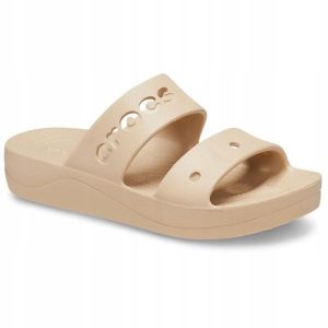 Klapki Dla Dorosłych Crocs Baya Platform. Brązowe klapki Crocs, bez wzorów, z materiału, bez obcasa. Za 139,99 zł.