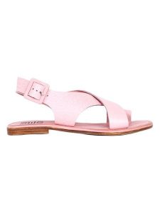 Bueno Skórzane sandały w kolorze jasnoróżowym rozmiar: 40. Różowe sandały Bueno, bez wzorów, z otwartym noskiem, bez obcasa, bez zapięcia. Za 147,91 zł.