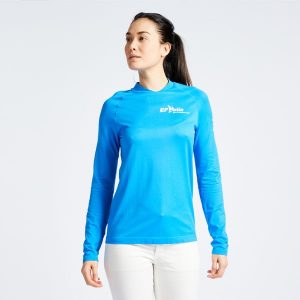 Koszulka UV żeglarska damska Tribord Sailing 500 FFV długi rękaw. Niebieskie bluzki TRIBORD, s, bez wzorów, z materiału, sportowe, bez kołnierzyka, bez ramiączek. Za 119,99 zł.