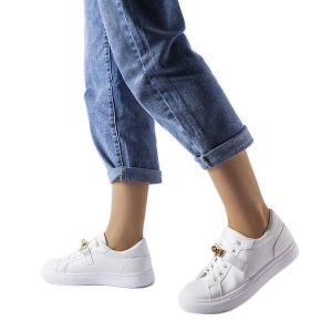 Biało złote sneakersy 2JO-YD41633-01 Gold białe. Białe trampki bez wzorów, z materiału, bez zapięcia. Za 88,66 zł.