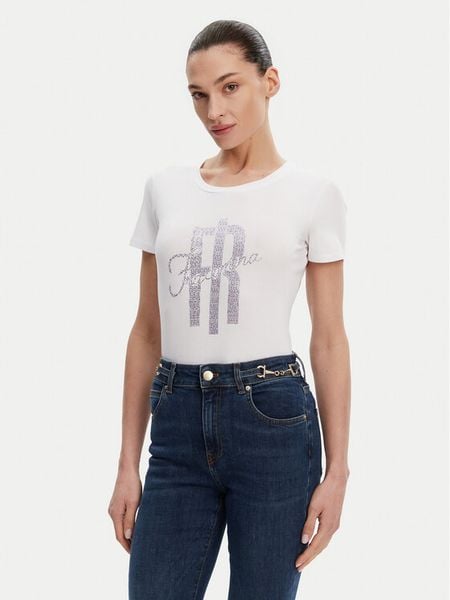 Fracomina T-Shirt FP25ST3002J449N5 Biały Slim Fit. Białe t-shirty Fracomina, s, bez wzorów, z bawełny, bez kołnierzyka, bez ramiączek. Za 99,99 zł.