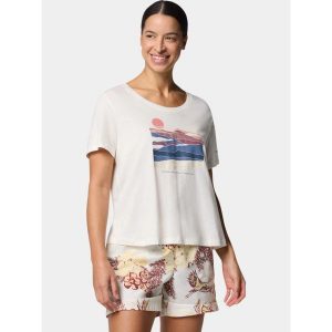 Koszulka bawełniana damska Columbia Ruby Springs Graphic Scoop Neck S/S. Białe bluzki Columbia, m, bez wzorów, z bawełny, bez kołnierzyka, bez ramiączek. Za 91,99 zł.