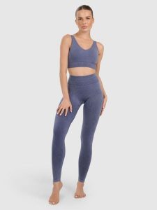 4F Legginsy do jogi i pilatesu bezszwowe damskie - granatowe XS/S. Niebieskie legginsy 4f, bez wzorów, z materiału, z podwyższonym stanem. Za 149,99 zł.
