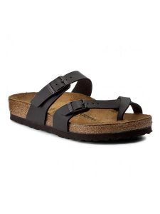 Birkenstock Japonki "Mayari" w kolorze czarnym rozmiar: 41. Czarne klapki Birkenstock, bez wzorów, z otwartym noskiem, bez obcasa. Za 351,45 zł.