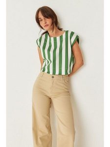 SKFK Spodnie "Ainhize" w kolorze beżowym rozmiar: 44. Brązowe spodnie z wysokim stanem SKFK, bez wzorów, z bawełny, z podwyższonym stanem. Za 295,99 zł.