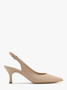 Beżowe czółenka typu slingback. Brązowe czółenka Ryłko, bez wzorów, z lakierowanej skóry, bez obcasa, na obcasie, bez zapięcia. Za 349,99 zł.