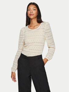 Vila Sweter Chikka 14095731 Beżowy Standard Fit. Brązowe swetry klasyczne Vila, xl, z syntetyku, bez kołnierzyka. Za 79,99 zł.