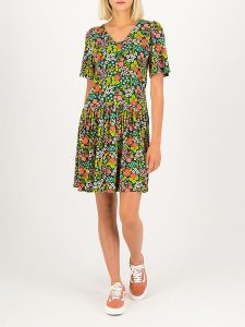 Blutsgeschwister Sukienka "Summer Ease Cache" w kolorze zielonym ze wzorem rozmiar: L. Brązowe sukienki Blutsgeschwister, na co dzień, l, bez wzorów, z wiskozy, klasyczne, bez kołnierzyka, bez ramiączek, mini, proste. Za 140,53 zł.