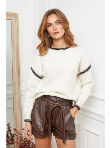 Joséfine Sweter "Brami" w kolorze kremowym rozmiar: M. Brązowe swetry oversize Joséfine, m, bez wzorów, bez ramiączek. Za 174,84 zł.