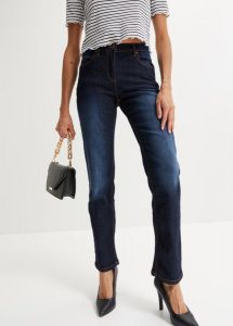 Dżinsy Straight, Mid Waist, ze stretchem. Niebieskie jeansy bonprix, bez wzorów, z jeansu. Za 92,99 zł.