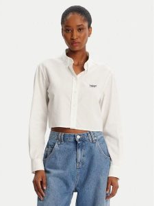 Tommy Jeans Koszula DW0DW21400 Biały Relaxed Fit. Białe koszule Tommy Jeans, s, bez wzorów, z bawełny, bez kołnierzyka, bez ramiączek. Za 269,99 zł.