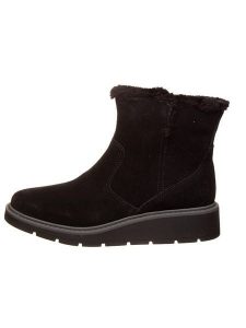 Clarks Skórzane botki w kolorze czarnym rozmiar: 41. Czarne botki Clarks, bez wzorów, z materiału, bez obcasa, bez zapięcia. Za 272,31 zł.