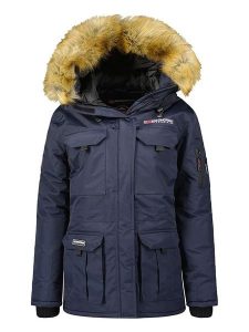 Geographical Norway Parka "Baliverne" w kolorze granatowym rozmiar: XL. Niebieskie płaszcze Geographical Norway, xl, z aplikacjami, bez kaptura. Za 232,78 zł.