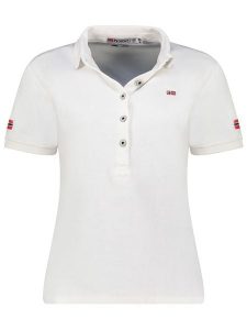 Geographical Norway Koszulka polo "Kars" w kolorze białym rozmiar: L. Białe bluzki Geographical Norway, l, bez wzorów, z bawełny, bez kołnierzyka, bez ramiączek. Za 96,60 zł.