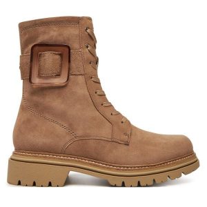 Trapery Tamaris. Brązowe buty zimowe Tamaris, bez obcasa, bez zapięcia. Za 489,99 zł.