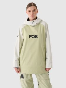 4F Bluza snowboardowa z softshellu membrana 5000 damska - oliwkowa/khaki XL. Brązowe bluzy 4f, na zimę, m, bez wzorów, z dzianiny, z kapturem. W wyprzedaży za 199,99 zł.