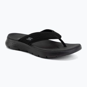 Japonki damskie SKECHERS Go Walk Flex Holly. Czarne klapki Skechers, bez wzorów, bez obcasa. Za 209,99 zł.