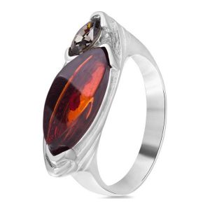 Unikalny Pierścionek Srebrny - srebro 925, Bursztyn,swarovski. Pierścionki marki W.KRUK. Za 159,00 zł.