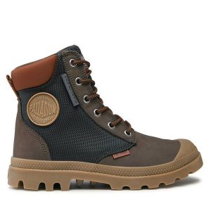 Trapery Palladium. Brązowe buty zimowe Palladium, bez obcasa, bez zapięcia. Za 699,99 zł.
