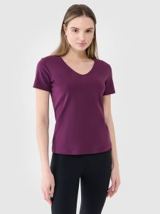 4F T-shirt slim gładki damski - fioletowy L. Fioletowe t-shirty 4f, l, bez wzorów, z bawełny, bez kołnierzyka, bez ramiączek. W wyprzedaży za 29,99 zł.