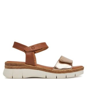 Sandały Tamaris. Brązowe sandały Tamaris, bez wzorów, bez obcasa, na koturnie, bez zapięcia. Za 229,99 zł.
