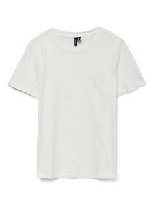 Vero Moda Koszulka w kolorze białym rozmiar: L. Białe bluzki Vero Moda, l, bez wzorów, z bawełny, bez kołnierzyka, bez ramiączek. Za 61,60 zł.