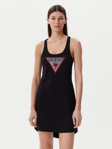 Guess Sukienka letnia E5GP01 I3Z14 Czarny Regular Fit. Czarne kombinezony Guess, na lato, s, z aplikacjami, z bawełny, bez kołnierzyka, bez ramiączek. Za 129,99 zł.