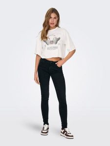 ONLY Dżinsy - Skinny fit - w kolorze czarnym rozmiar: S/L32. Czarne jeansy ONLY, z aplikacjami, ze skóry, z podwyższonym stanem. Za 96,60 zł.